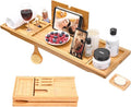 Bathtub Tray Ohuhu Premium Bamboo Bathtub Caddy Tray Expandable Foldable Bath Tray with Anti-Slip Grips Soap Wine Phone Holder Mothers Day