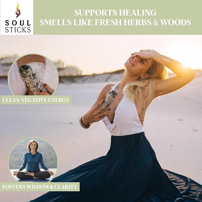 SOUL STICKS 6 Inch 12-Pack Organic California White Sage Smudge Sticks Bulk for Home Cleansing, Negative Energy Removal, Good Energy Meditation & Smudging Rituals | Pure Sage Bundles