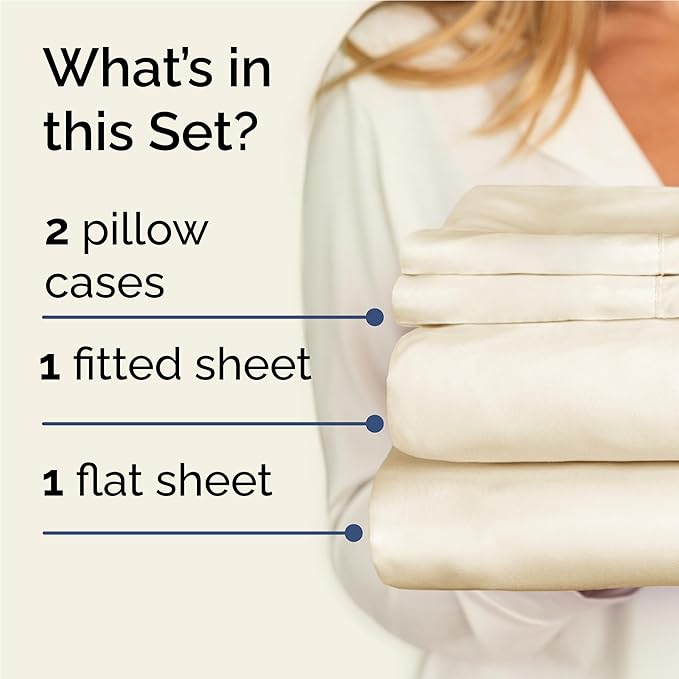 Twin XL 4 Piece Sheet Set - Cooling, Comfy & Breathable - Hotel Luxury Bedding, Includes Fitted Sheet for Women, Men, Kids & Teens - 1 Flat, 1 Fitted Sheet, 2 Pillowcases w/Deep Pockets - Off White