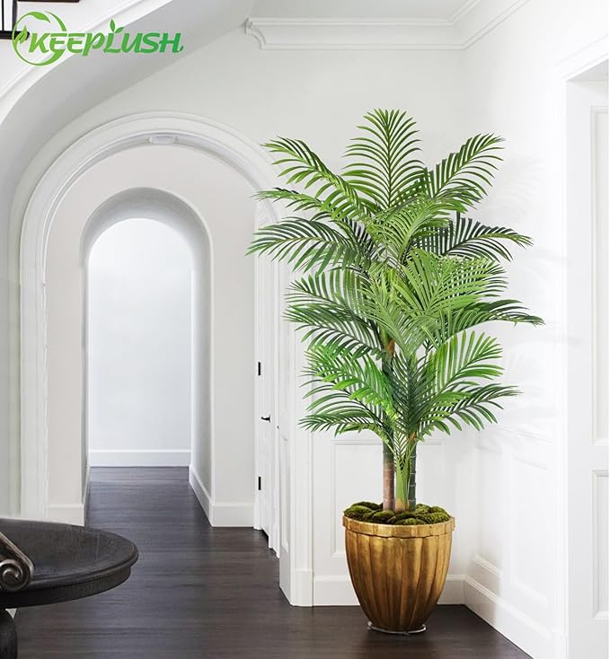 6ft Tall Triple Golden Cane Palm Artificial Tree 72inch Large Tropical Palm Tree UV Resistant Fake Plant in Pot for Indoor Outdoor Big House Living Room Outside Patio Office Home Decor 2Pack