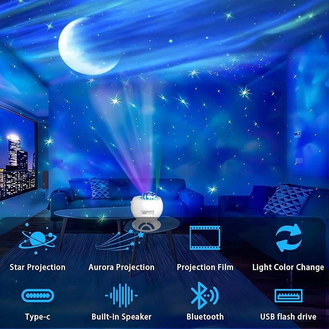 Star Projector,Moon Light,16-Color Aurora Projector Galaxy Projector,Supports USB Storage and Playback,Suitable for Children's bedrooms,Living Room Decoration,Christmas Gifts for Teenagers