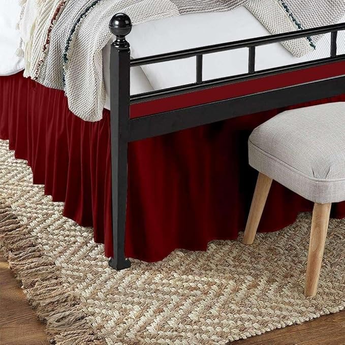 Burgundy Solid Ruffled Bed Skirt Twin XL-10 Inch Drop Split Corner, Microfiber Bedskirt with Platform Three Sided Coverage
