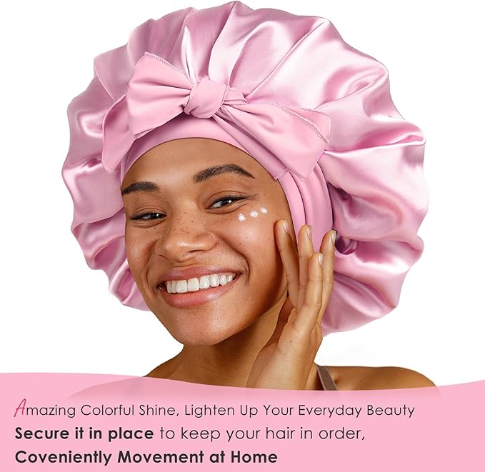 YANIBEST Silk Bonnet for Sleeping Women Adjustable Double Layer Satin Bonnet Reduce Friction Prevent Frizz Natural Curly Hair