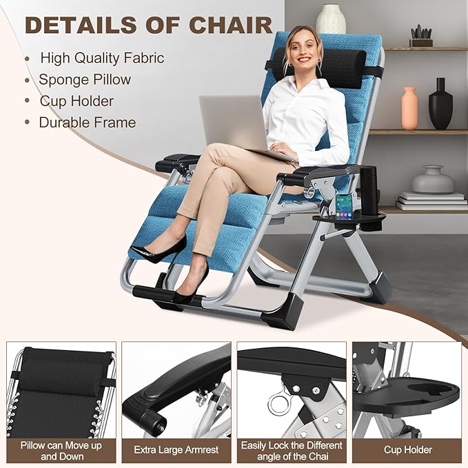 DoCred Comfy Chair, Folding Chair Recliner Chair for Bedroom and Living Room, Folding Reclining Patio Chairs Lounge Chair with Removable Cushion for Indoor Outdoor
