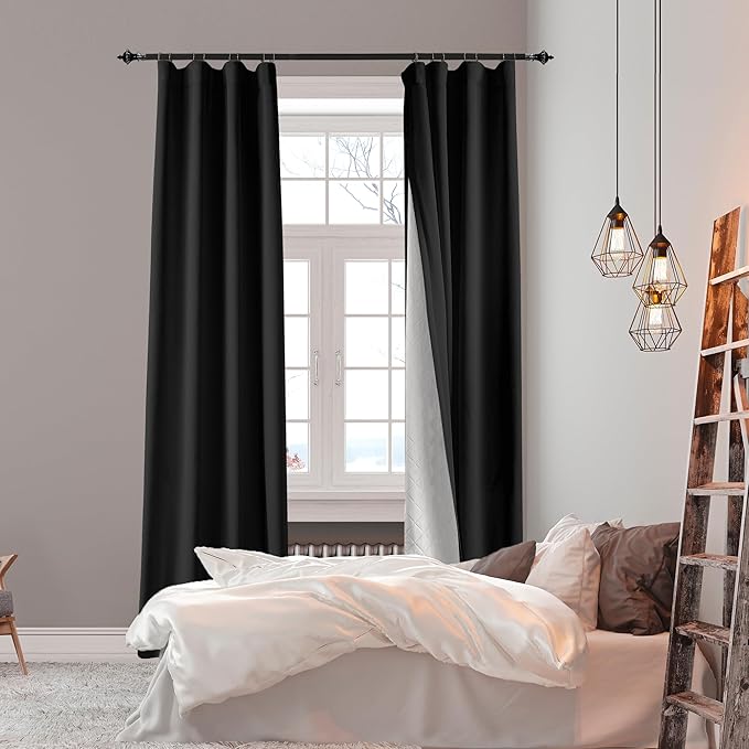 Soundproof 100% Blackout Curtains 80 inches, 3 Layers Thermal Insulated Back Tab Drapes for Door Window Nursery Divider Living Room, with Pin Hooks Black 50x80 Inch 1 Panel