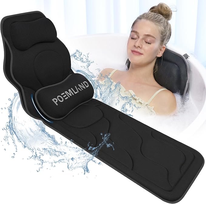 Luxury Full Body Bath Pillows for Tub-Extra Thick Bathtub Cushion with Lumbar Pillow for Neck and Back Support, Bath Accessories, Gift for Relaxing, Soaking, Spa