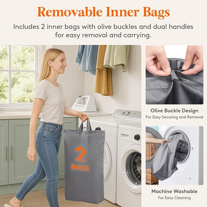 Lifewit 145L Laundry Basket with Lid, Large Laundry Hamper with Plastic Handles and Removable Bag, Foldable Tall Dirty Clothes Hampers for Laundry for Laundry Room, Bedroom, Bathroom, Dorm, Light Gray