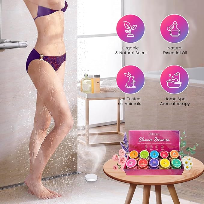 40PCS Shower Steamers Aromatherapy for Women or Men, 10 Scents Organic Shower Bombs, Relaxation with Organic Essential Oils, Birthday Self Care Gift for Women 1 Set
