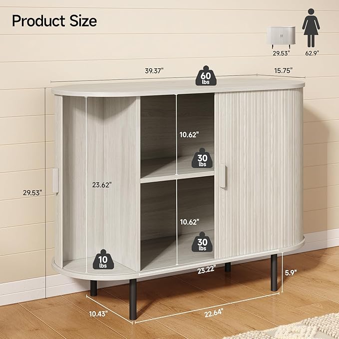 ONBRILL 40" Sideboard Buffet Cabinet with Storage, Storage Cabinet with Sliding Door & Adjustable Shelf, Modern Accent Coffee Bar Console Table for Kitchen, Entryway, Natural White