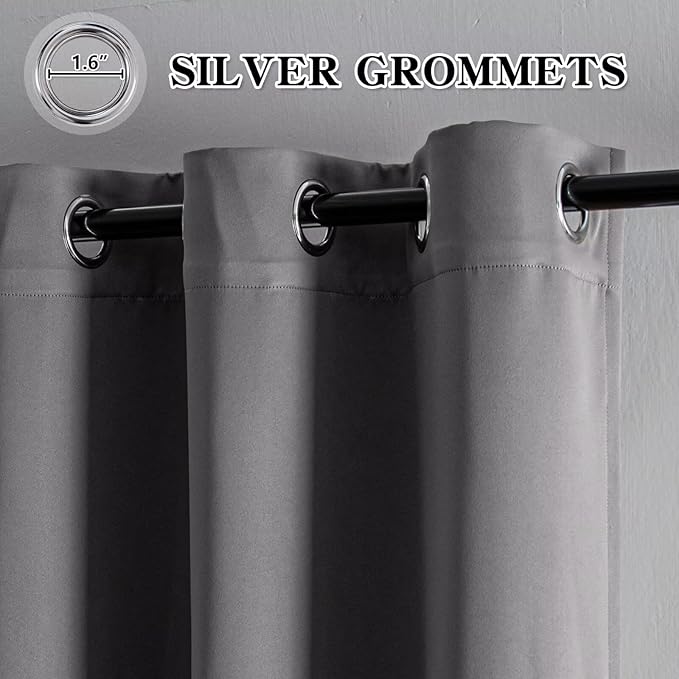 Curtains 90 Inches Long 2 Panels Set, Blackout Curtains for Bedroom Living Room, Thermal Insulated Grommet Room Darkening Drapes for Privacy Home Decor Windows(W52 x L90, Light Grey)