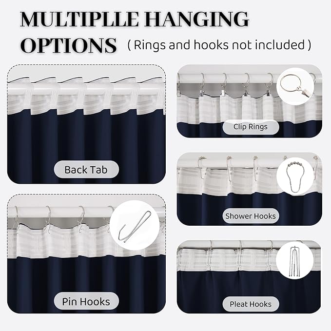 100% Blackout Thermal Insulated Curtains, 3 Layers Noise Absorbing, Soundproof Back Tab Drapes for Sliding Glass Door Baby Nursery Bedroom with Hooks, Navy Blue 50x108 Inch Set of 1