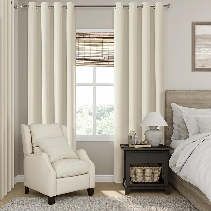 ChrisDowa 100% Blackout Birch Solid Curtains 102 Inches Long 2 Panels for Bedroom Living Room,Farmhouse Room Darkening Thermal Insulated Soundproof Grommet Top Window Treatment Drapes,52x102