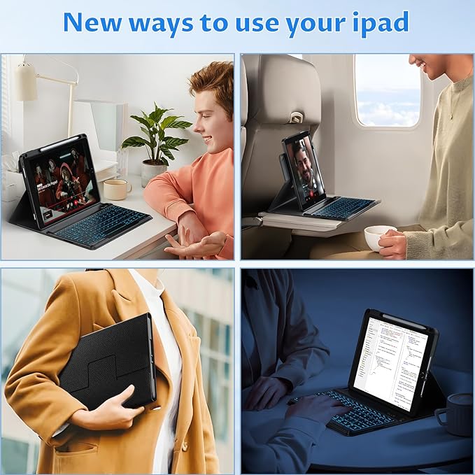 OYEEICE for iPad 9th Generation Case with Keyboard - Detachable Backlit Keyboard - Rotatable Cover with Pencil Holder for iPad 9th/8th/7th Gen, iPad Air 3rd Gen & iPad Pro 10.5" - Black