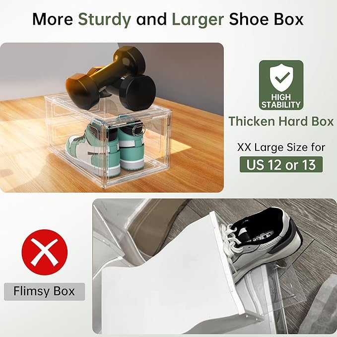 Thicken Hard Clear Shoe Storage Organizer for Closet, 12 Pack Modular Plastic Stackable Shoe Storage Box Organizer, Shoe Sneaker Rack Display Case Containers Bins with Lids, White