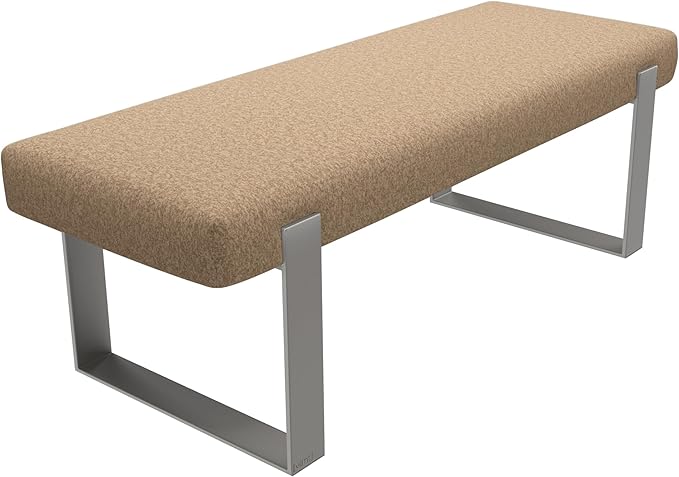 VANT Upholstered Bed Bench - Faux Merino Wool Camel - Brushed Nickel - Contemporary Modern, Bedroom Bench Seat, Hallway, or Entryway