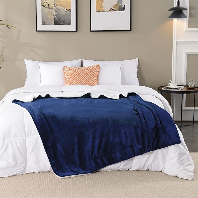 SOCHOW Sherpa Fleece Throw Blanket, Double-Sided Super Soft Luxurious Plush Blanket King Size 90 inchx108 inch, Navy Blue,