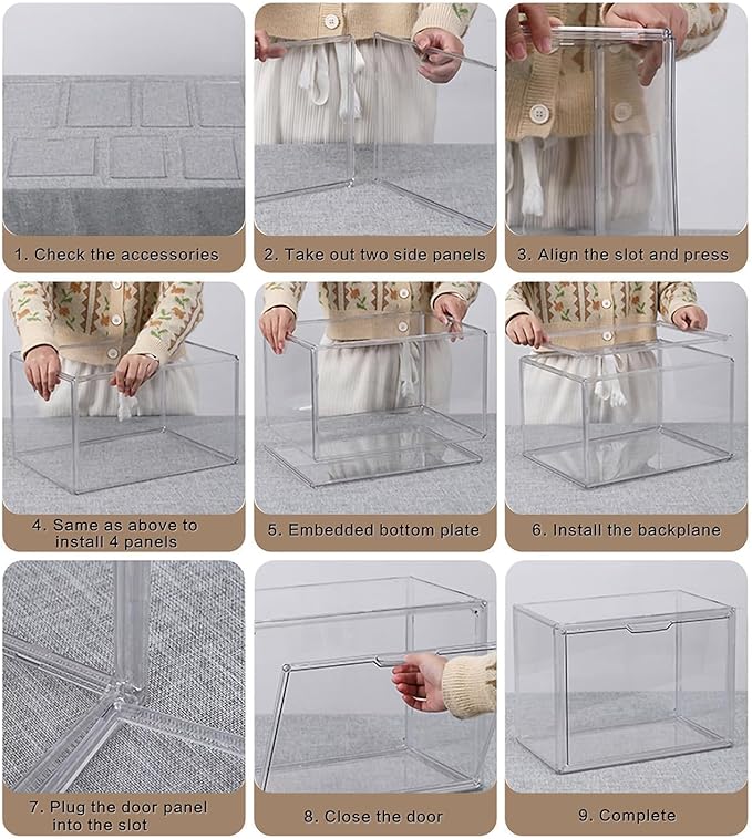 Clear Stackable Plastic Storage Bins with Magnetic Lid, Dustproof Book & Cosmetic Display Cases, Large Figures Collectibles Showcase, Shoe Box, Protection Organizer (XL, Count, 1)