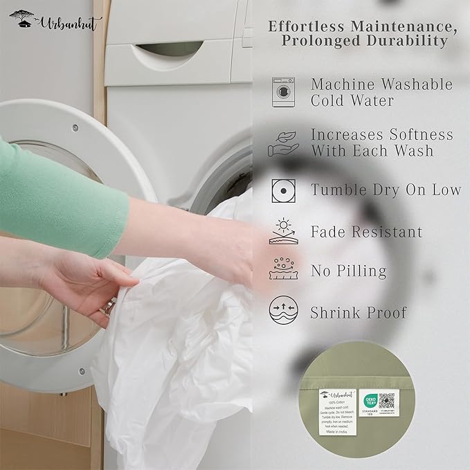 URBANHUT 800 Thread Count 100% Cotton Damask Queen Size Sheets, 4 Piece Striped Queen Size Bedsheets, Luxury Hotel Sheets Sateen Weave - Better Than Egyptian, 16" Elasticized Deep Pocket- Sage
