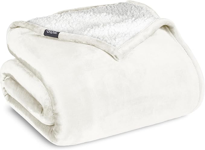 Bare Home Sherpa Fleece Blanket - King Size - Blanket for Bed, Sofa, and Couch - Warm & Lightweight - Fluffy & Soft - Reversible (King, Cream)