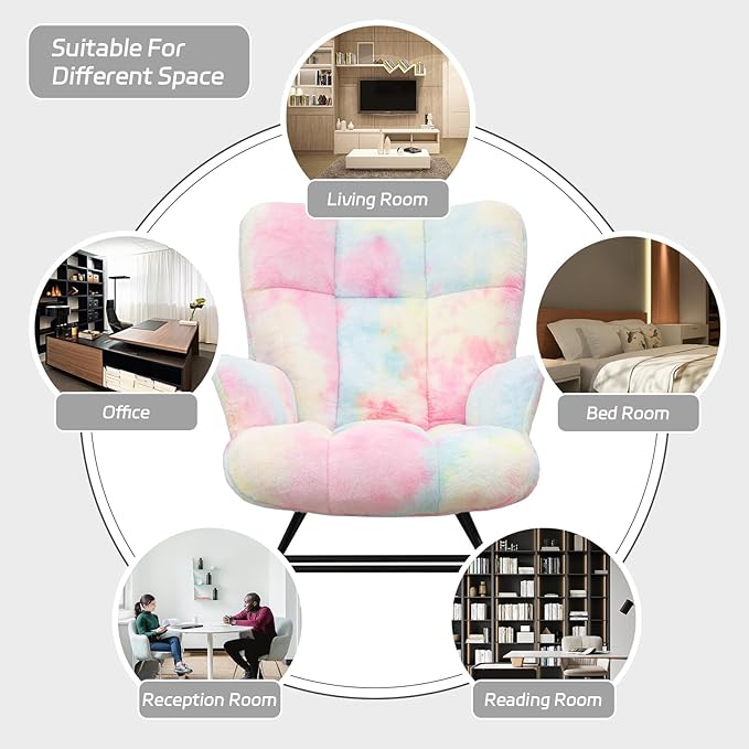 Rocking Chair Nursery Teddy Upholstered Glider Rocker Rocking Accent Chair Padded Seat with High Backrest Armchair Comfy Side Chair for Living Room Bedroom Offices (Colorful Teddy)