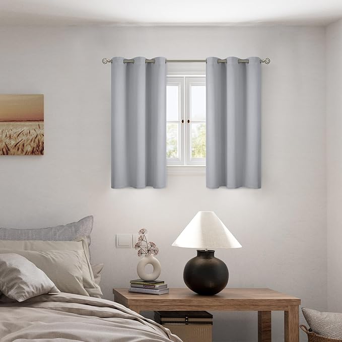 BGment Blackout Curtains 45 Inch Length for Kitchen - Short Curtains for Small Window/Cafe Thermal Insulated Grommet Drapes, 2 Panels, Each Panels 42 Inch Wide, Light Grey