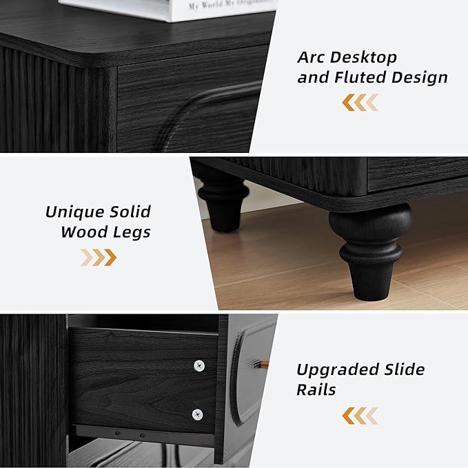 12 Drawer Fluted Dresser for Bedroom, Mid Century Modern Chest of Drawers, Wood Storage Small Dresser Organizer for Bedroom Living Room Hallway Closet, Black