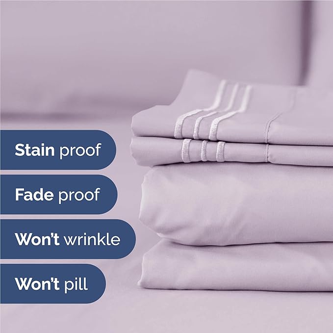 Full Size 4 Piece Sheet Set - Comfy Breathable & Cooling Bed Sheets Set - Hotel Luxury Bedding for Women, Men, Kids, Teens, Boys & Girls - Deep Pockets, Soft, Wrinkle Free - Oeko-Tex - Light Lavender