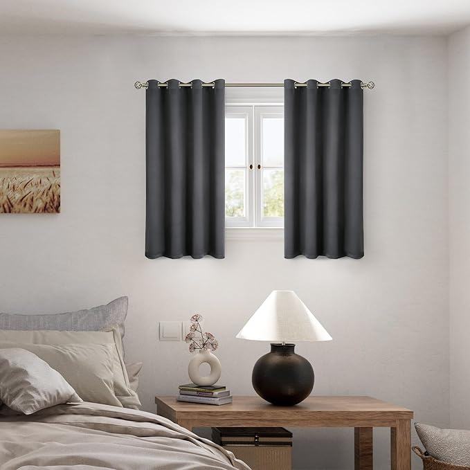 BGment Short 100% Blackout Curtains for Bedroom, Thermal Insulated Energy Efficiency Noise Reducing Grommet Curtains 54 Inch Length with Liner for Small Window 2 Panels Each 52 Inch Wide, Dark Grey