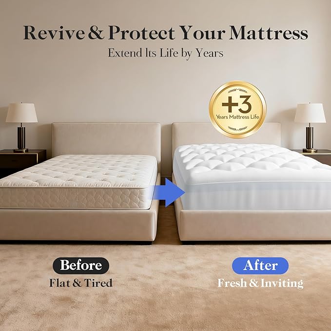 OhGeni Cooling 4 inch Dual Layer Twin Mattress Topper, 2 inch Cooling Gel Memory Foam, 2 inch Down Alternative Pillow Top Pad, Mattresses Cover for Bed, Medium Support, Fits 6”-19” Deep Pocket