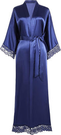 BABEYOND Satin Kimono Robe Silky Long Bridesmaid Wedding Lightweight Bath Robe with Lace Trim