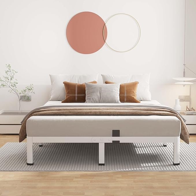 ROIL 7 Inch White King Bed Frame with Rounded Corner and Mattress Retainers, 3500LBS Heavy Duty Steel Slats No Box Spring Needed Platform Noise-Free Easy Assembly