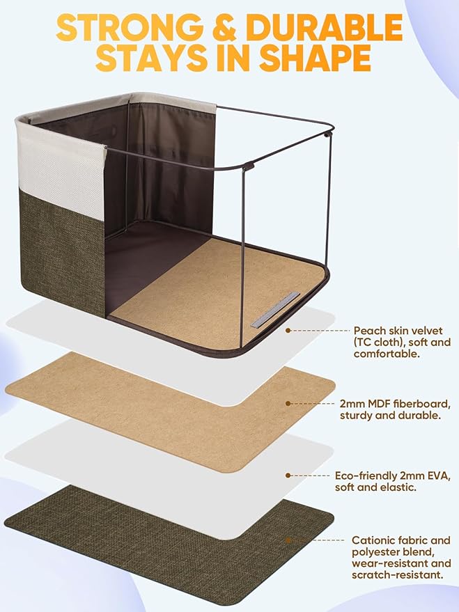 BALEINE 1 Pack Fabric Storage Bins for Shelves, Linen Storage Baskets for Organizing, Decorative Closet Bins for Clothes, Home (Brown, 17''x13''x10.5'')