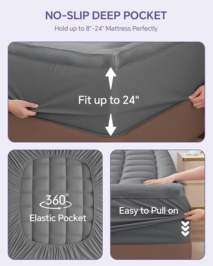 Dual Layer 4 Inch Memory Foam Mattress Topper Twin - 2 Inch Gel Memory Foam and 2 Inch Pillow Top Mattress Pad, 7-Zone Egg Crate Twin Size Mattress Topper (Grey)