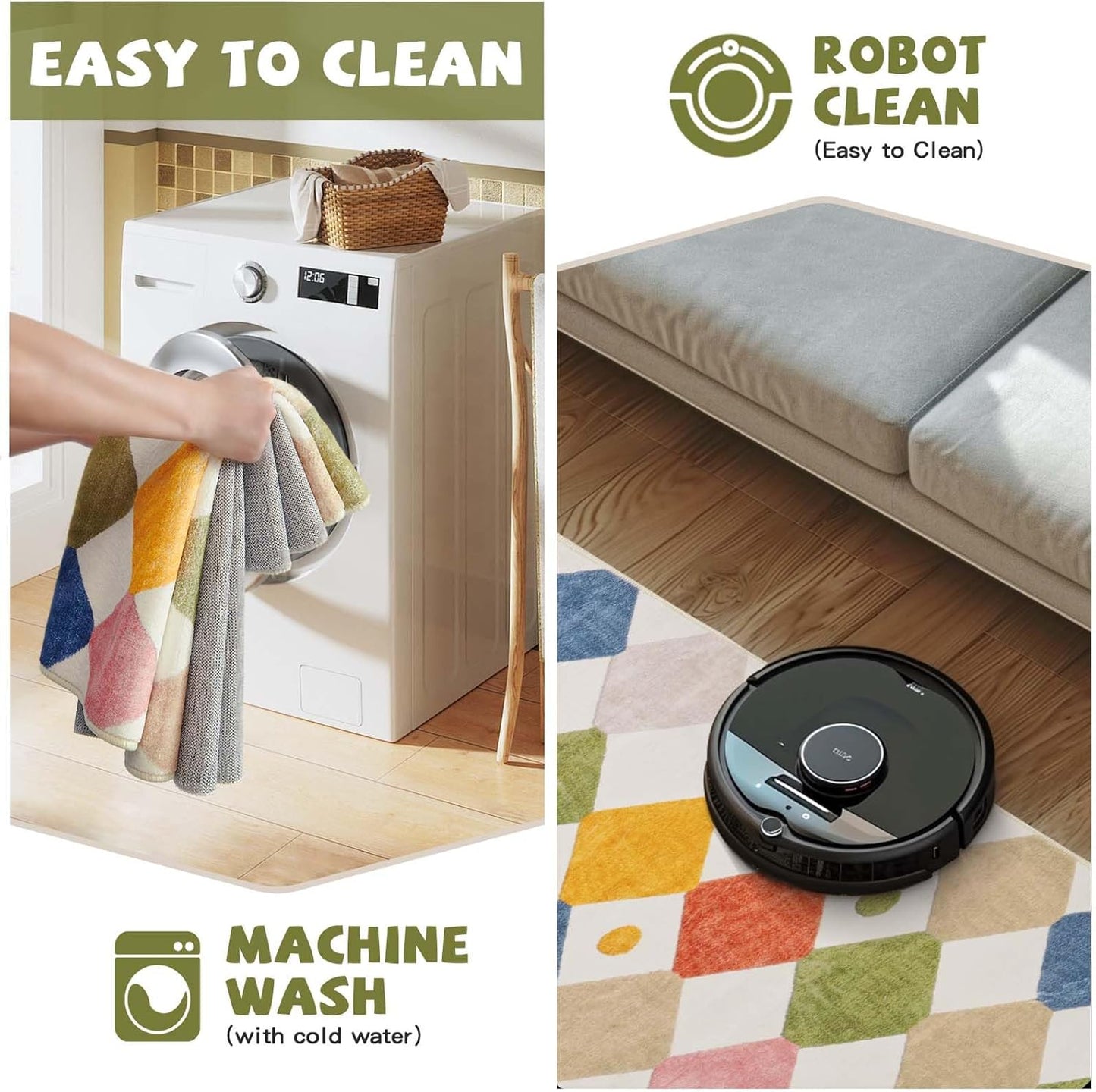 jinchan 2x6 Runner Rug Kids Hallway Washable Rug Indoor Soft Non Slip Modern Diamond Carpet for Nursery Room Bedroom Kitchen Laundry Room Circus on Cream