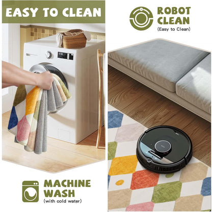 jinchan Area Rug 5x7 Kids Washable Indoor Floor Cover Non-Slip Modern Soft Rug Elementary School Classroom Colorful Diamond Carpet for Nursery Playroom Daycare Bedroom Living Room Circus on Cream