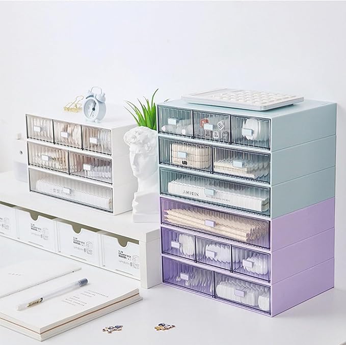 Desk Drawer Organizer, Stackable Office Supplies Desk Organizer, Plastic Plastic Storage Drawer, Desk Grocery Organizer For Stationery/Office Supplies (Clear, 3 Compartment)