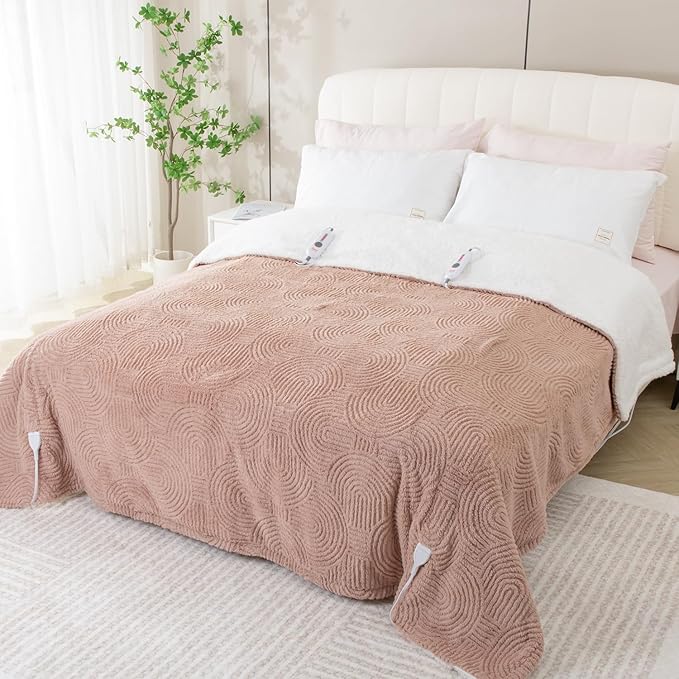 Heated Blanket Queen Size - 84"x90" Cozy Soft Jacquard Heating Blanket with 4 Heat Levels & 10 Hours Auto-Off, Jacquard Fleece, Overheating Protection, Warm Gifts, Brown