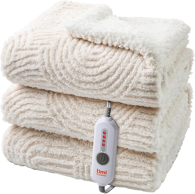 Heated Blanket Twin Size- 62"x84" Cozy Soft Jacquard Heating Blanket with 4 Heat Levels & 4 Hours Auto-Off, Jacquard Fleece, Overheating Protection, Warm Gifts, Cream