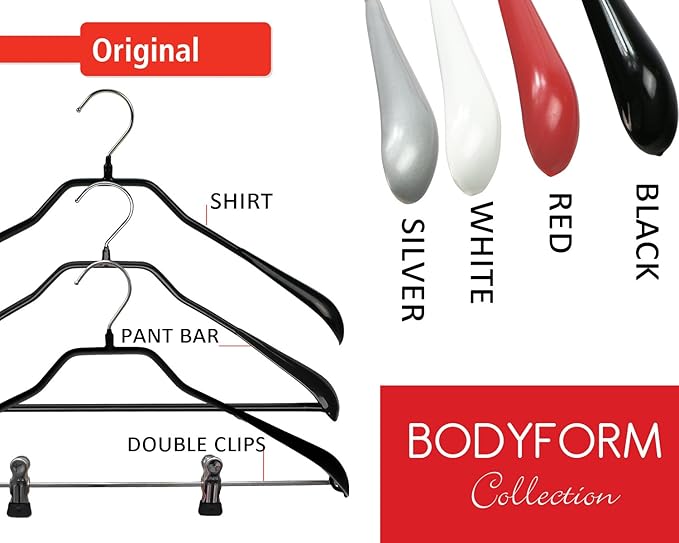 Mawa by Reston Lloyd BodyForm Series Non-Slip Space-Saving Clothes Hanger for Jackets, Suits and Coats, 16-1/2", Style 42/L, 1-Each, Black