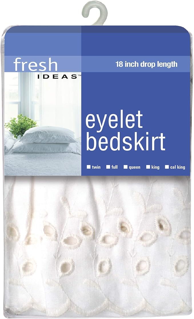 Fresh Ideas Eyelet Bed Skirt, Ruffled Design, 18 Inch Drop, Embroidered Scalloped Edge, King, White