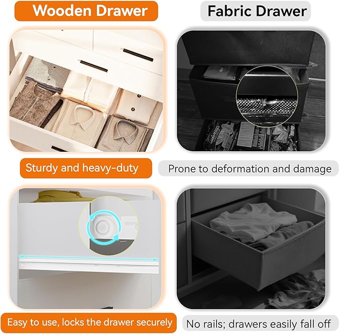 47.3" Tall Dresser for Bedroom Chests of Drawers with Charging Station 7 Drawer Dressers with Metal Slide Rail Modern Wood Closet Organizer with Large Storage for Home Office Entryway