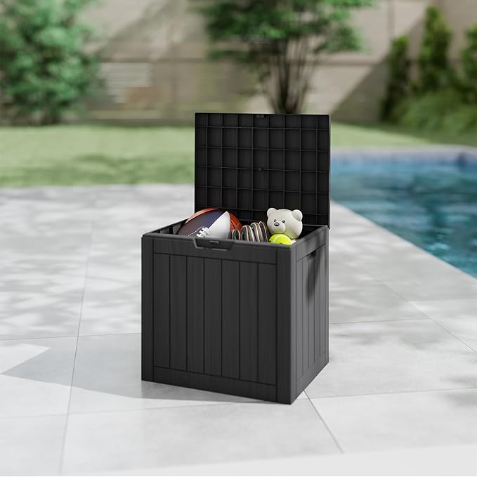 35 Gallon Outdoor Storage Box Waterproof, Resin Deck Boxes with Lockable Lid & UV-Resistant for Patio, Pool, Garden Furniture Cushions & Accessories, Black