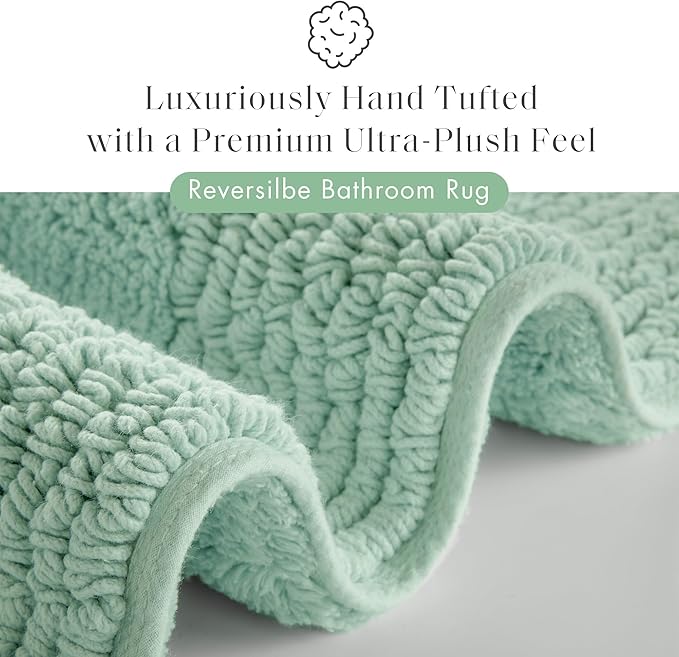 Madison Park Splendor Reversible 100% Cotton Tufted Bathroom Rug-3000 GSM Hotel Quality Luxurious Plush Medium Pile Bath Mat Absorbent, Quick Dry, Shower Room Décor, 24x36 Green