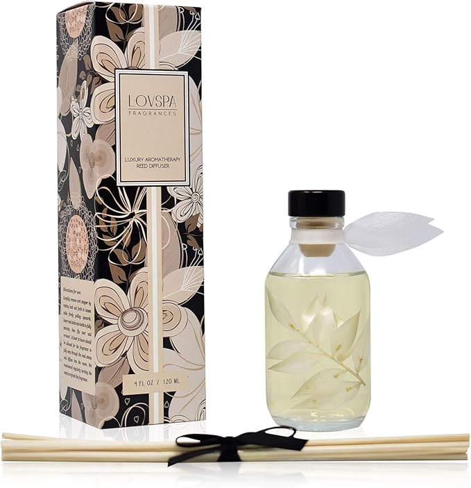 LOVSPA Reed Diffuser Set, Coconut & Eucalyptus Scented Oil Diffuser with Sticks, Home Fragrance Accessories for Bathroom Shelf Decor, Aroma Diffusers for Home or Office Desk, USA Made