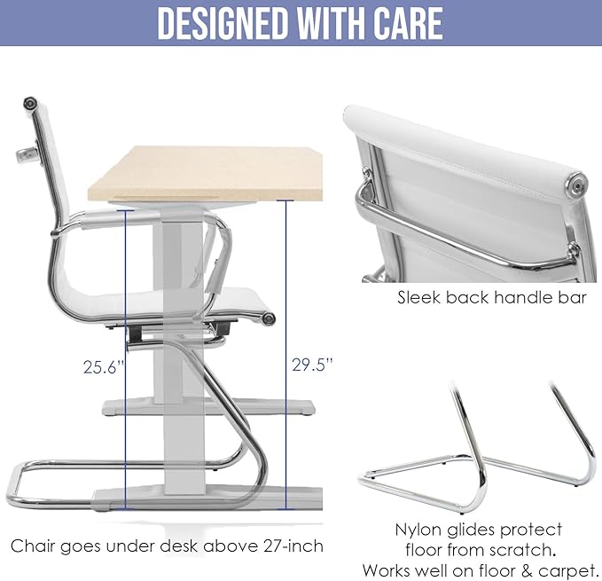 Wahson Office Guest Chairs Set of 10, Leather Reception Chairs, Mid Back Waiting Room Chair, Conference Chairs with Sled Base, Desk Chair No Wheels for Meeting/Lobby/Restroom, White