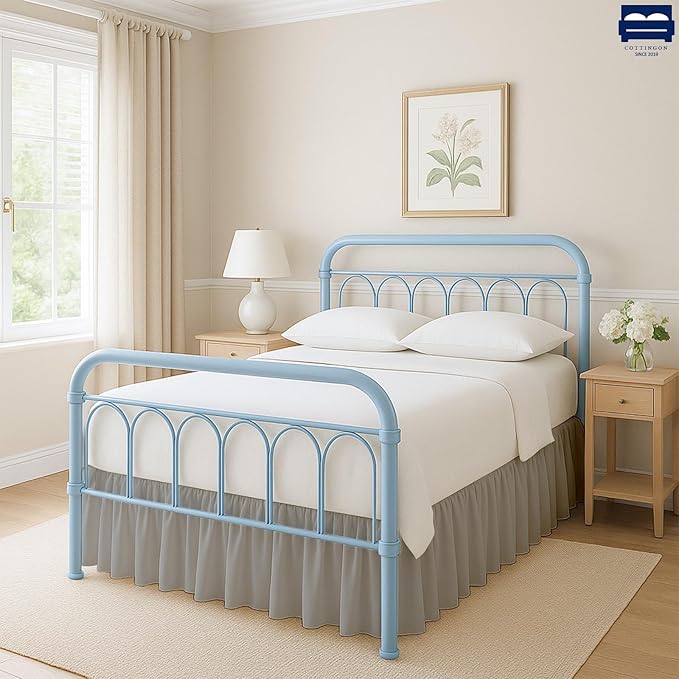 Ruffled Bed Skirt with Split Corners-Dust Ruffle - 21" Drop 100% Microfiber Soft,Sheen & Luxurious Look - Bed Skirts (Light Grey -Twin)