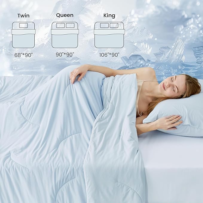 Cozy Bliss Cooling Comforter Twin Size Dual-Sided, Ultra-Soft Cooling Blankets for Hot Sleepers and Night Sweats, Breathable Lightweight Silky Smooth, Cool Blue