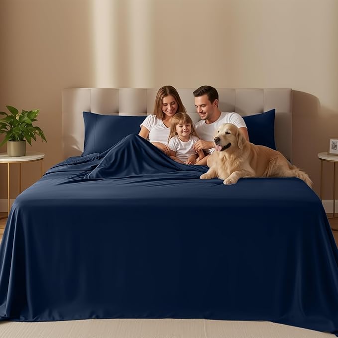 Utopia Bedding Queen Sheet Set – 4 Piece Bed Sheets for Queen Size Bed, Soft and Breathable Microfiber, Includes 1 Fitted Sheet, 1 Flat Sheet and 2 Pillowcases (Navy Blue)