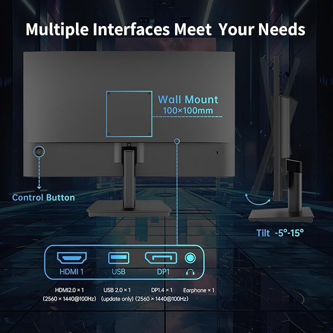KTC 24 Inch QHD 100Hz Computer Monitor IPS 2K, 1300:1 Contrast, Anti-Blue Light Screen, 122% sRGB, FreeSync & G-Sync Compatible, HDMI2.0 & Display Port 1.4, PC Monitor for Gaming Office Work H24T27