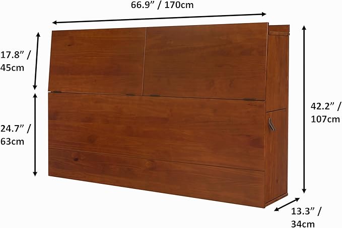 memomad Bali Set: Storage Platform Bed with Drawers + Bookcase Headboard (Queen Size, Caramel Brown Wood)